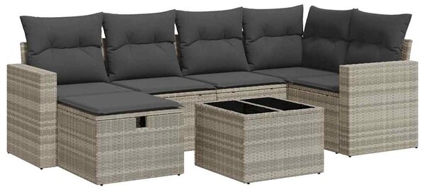 7 részes világosszürke polyrattan kerti ülőgarnitúra párnákkal