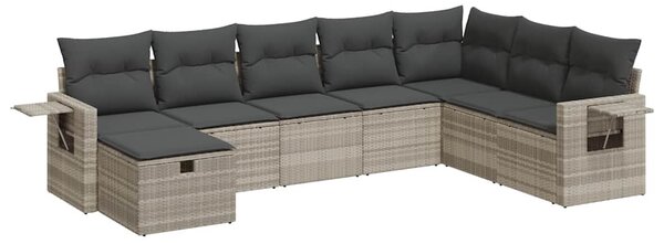 8 részes világosszürke polyrattan kerti ülőgarnitúra párnával