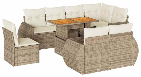 9 részes bézs polyrattan kerti ülőgarnitúra párnákkal