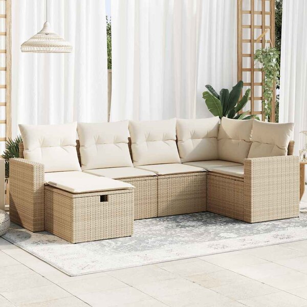 6 részes bézs polyrattan kerti ülőgarnitúra párnával