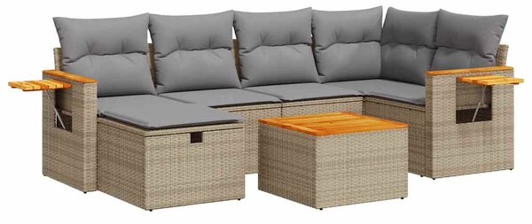 7 részes bézs polyrattan kerti ülőgarnitúra párnákkal
