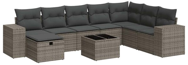 9 részes szürke polyrattan kerti ülőgarnitúra párnákkal