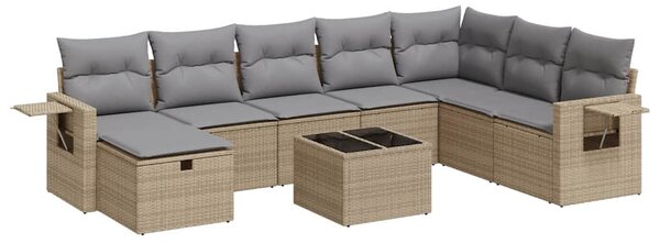 9 részes bézs polyrattan kerti ülőgarnitúra párnákkal