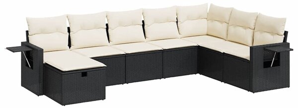 8 részes fekete polyrattan kerti ülőgarnitúra párnákkal