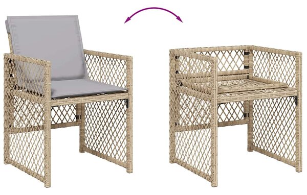 15 részes vegyes bézs polyrattan kerti étkezőgarnitúra párnával