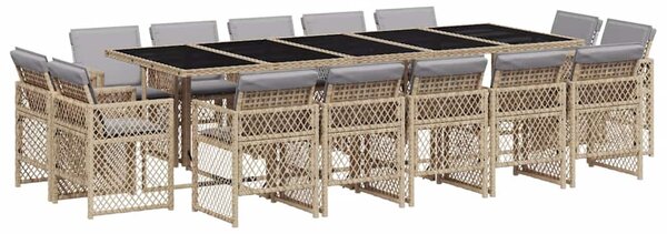 15 részes vegyes bézs polyrattan kerti étkezőgarnitúra párnával