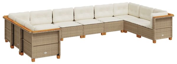 10 részes bézs polyrattan kerti ülőgarnitúra párnával