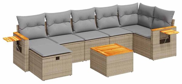 8 részes bézs polyrattan kerti ülőgarnitúra párnával