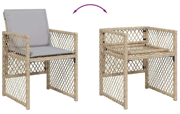 9 részes vegyes bézs polyrattan kerti étkezőgarnitúra párnákkal
