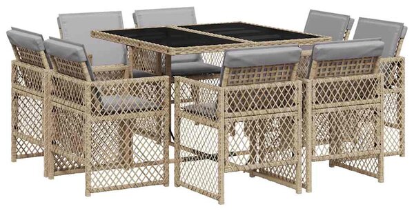 9 részes vegyes bézs polyrattan kerti étkezőgarnitúra párnákkal