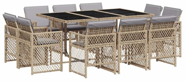 11részes vegyes bézs polyrattan kerti étkezőgarnitúra párnákkal