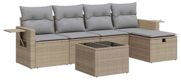 6 részes bézs polyrattan kerti ülőgarnitúra párnával