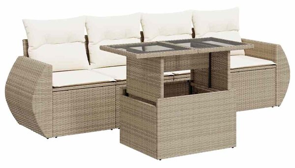 5 részes bézs polyrattan kerti ülőgarnitúra párnákkal