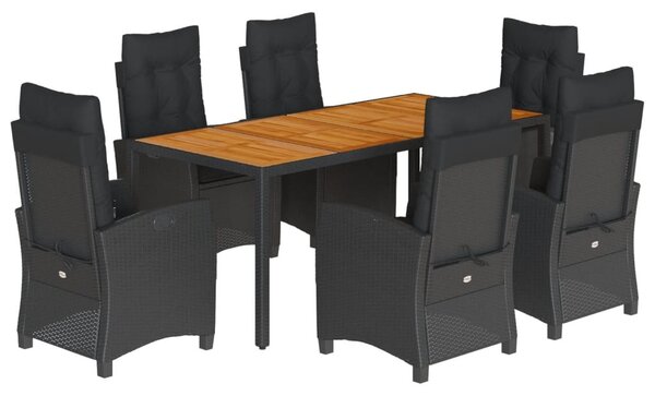 7 részes fekete polyrattan kerti étkezőgarnitúra párnával