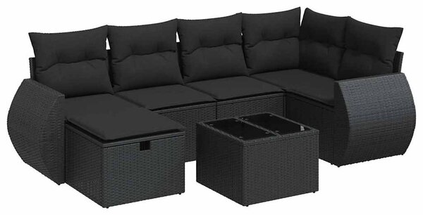 7 részes fekete polyrattan kerti ülőgarnitúra párnával