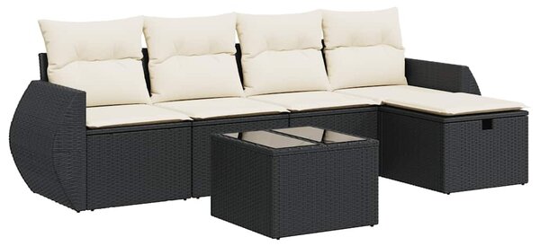 6 részes fekete polyrattan kerti ülőgarnitúra párnákkal