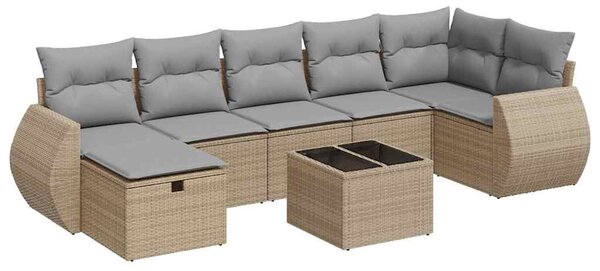 8 részes bézs polyrattan kerti ülőgarnitúra párnával