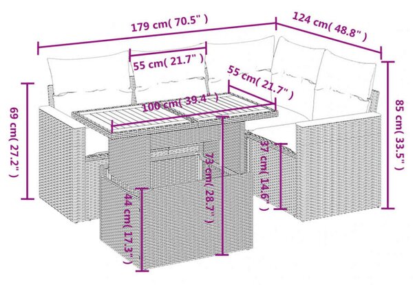 VidaXL 5 részes Kerti Kanapé Szett - Fekete Polyrattan