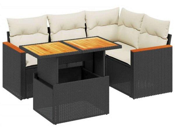 VidaXL 5 részes Kerti Kanapé Szett - Fekete Polyrattan