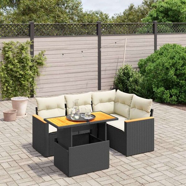 VidaXL 5 részes Kerti Kanapé Szett - Fekete Polyrattan