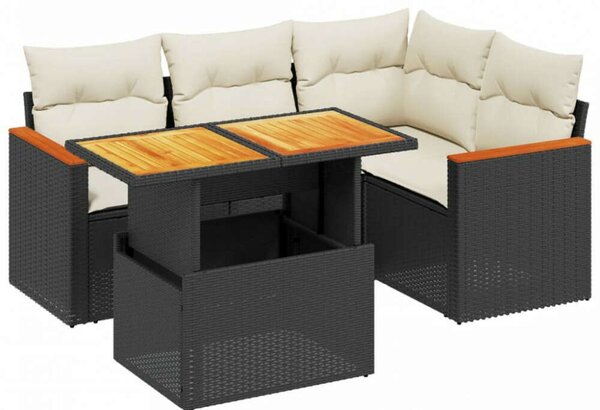 VidaXL 5 részes Kerti Kanapé Szett - Fekete Polyrattan
