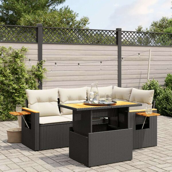 VidaXL Polyrattan Kerti Kanapé Szett - 5 részes - Fekete