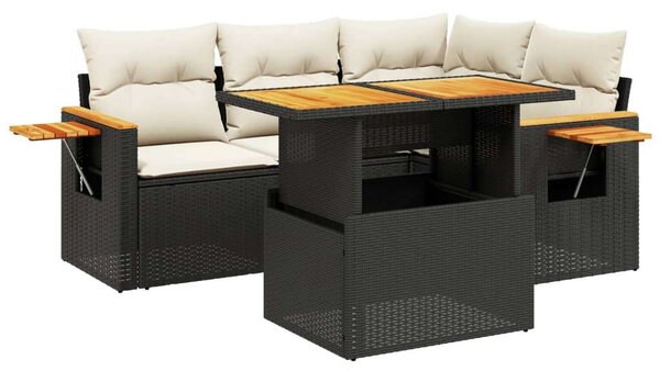 VidaXL Polyrattan Kerti Kanapé Szett - 5 részes - Fekete