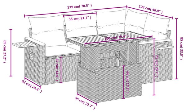 VidaXL Polyrattan Kerti Kanapé Szett - 5 részes - Fekete