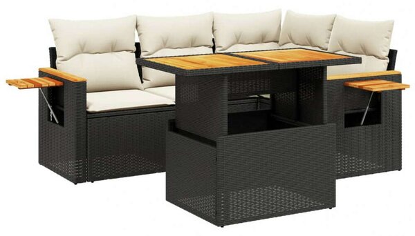 VidaXL Polyrattan Kerti Kanapé Szett - 5 részes - Fekete