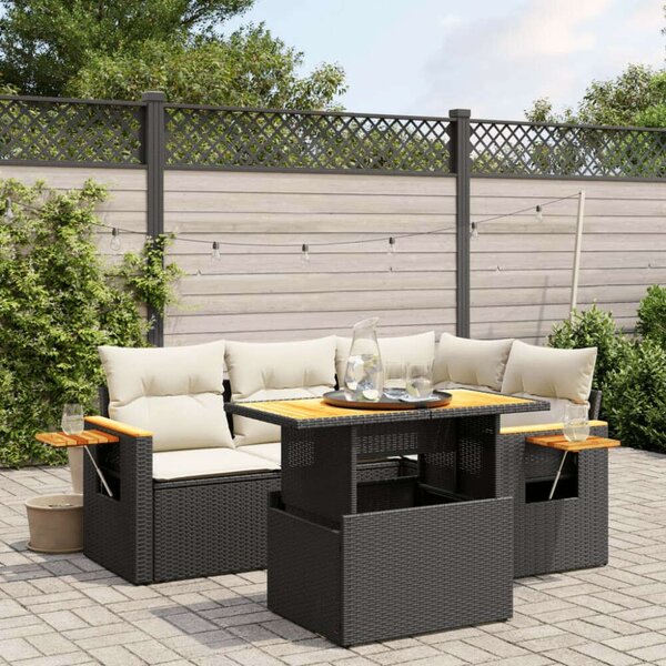 VidaXL Polyrattan Kerti Kanapé Szett - 5 részes - Fekete