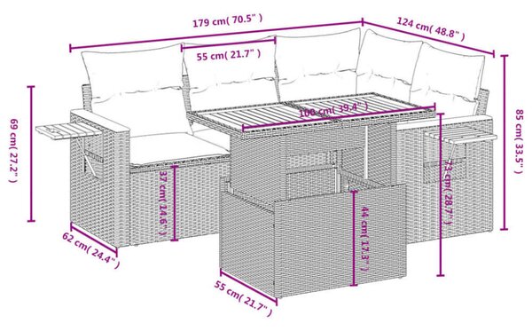 VidaXL Polyrattan Kerti Kanapé Szett - 5 részes - Fekete