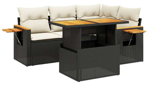 VidaXL Polyrattan Kerti Kanapé Szett - 5 részes - Fekete