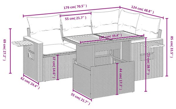 VidaXL Polyrattan Kerti Kanapé Szett - 5 részes - Fekete