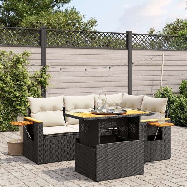 VidaXL Polyrattan Kerti Kanapé Szett - 5 részes - Fekete