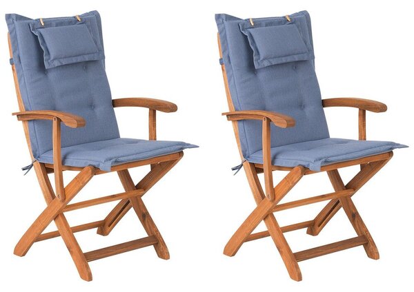 Összecsukható kerti szék kétdarabos szettben kék párnákkal MAUI