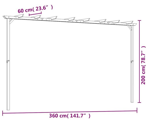 Kerti pergola impregnált fenyőfalécekből 360 x 200 x 60 cm
