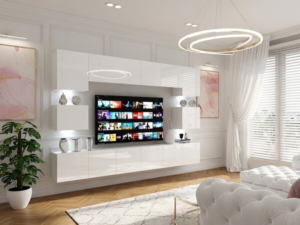 Szekrénysor 300 cm TV/RTV fehér fényű IMP 3/5/W/W/0/0