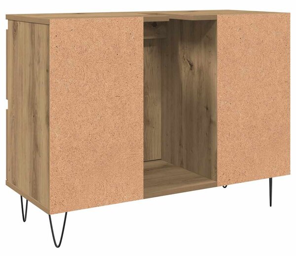 Kézműves tölgy színű szerelt fa mosdószekrény 80 x 33 x 60 cm