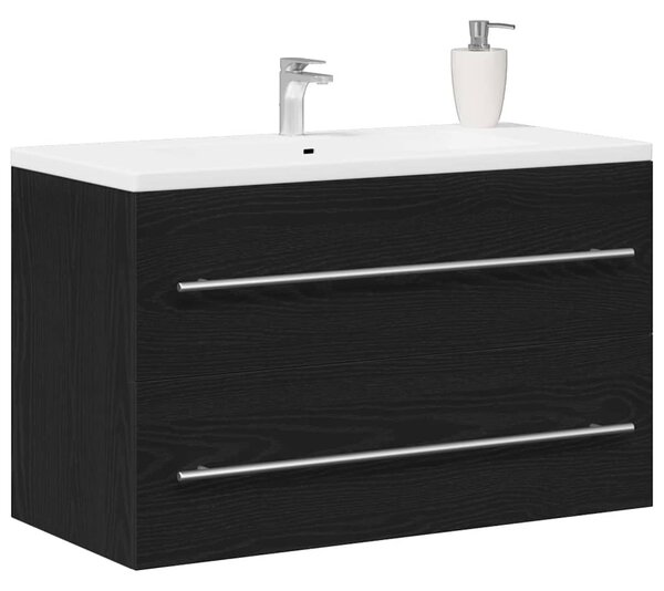 Fekete tölgy színű szerelt fa mosdószekrény 80 x 38,5 x 48 cm