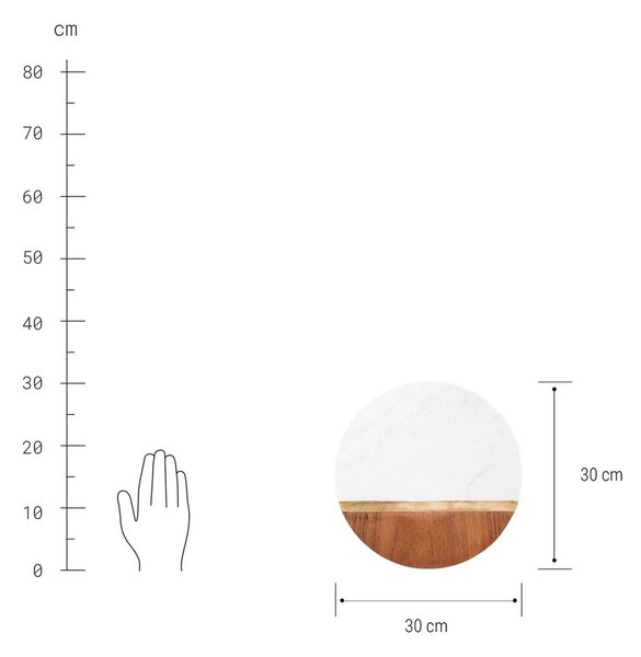 MARBLE KITCHEN márvány/fa alátét sárgaréz csíkkal, Ø 30 cm
