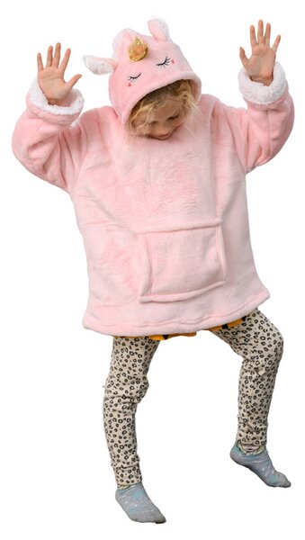 HOODIE UNICORN rózsaszín gyermek ujjas pléd ujjal és kapucnival