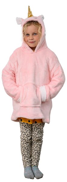 HOODIE UNICORN rózsaszín gyermek ujjas pléd ujjal és kapucnival