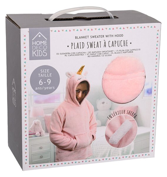 HOODIE UNICORN rózsaszín gyermek ujjas pléd ujjal és kapucnival