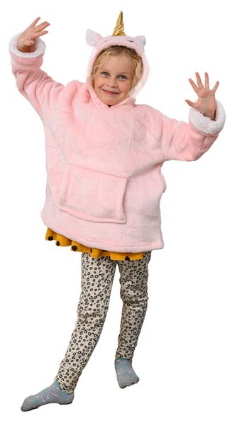 HOODIE UNICORN rózsaszín gyermek ujjas pléd ujjal és kapucnival