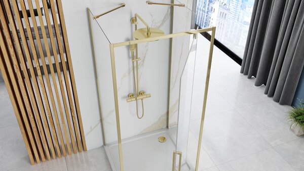 Rea Rapid Swing, 3 falú zuhanykabin 100 (ajtó) x 100 (fal) x 100 (fal) x 195 cm, 6mm átlátszó üveg, arany fényes profil, KPL-09415