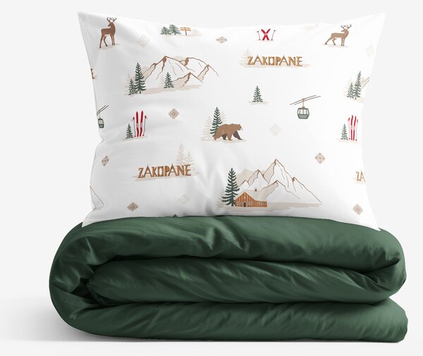 Goldea pamut ágyneműhuzat duo - zakopane, sötétzöld hátoldal 200 x 200 és 2db 70 x 90 cm
