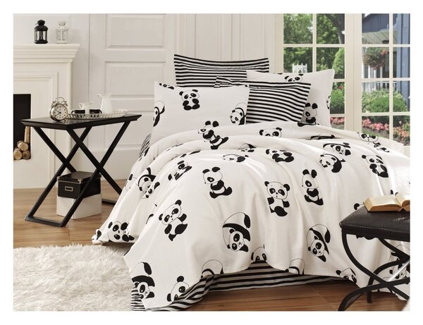 Panda fekete-fehér egyszemélyes pamut ágytakaró, 140 x 200 cm
