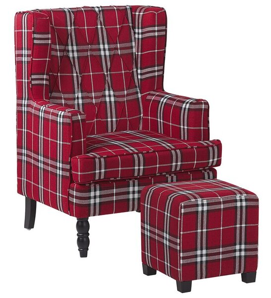 Fekete és piros kockás fotel lábtartóval SANDSET