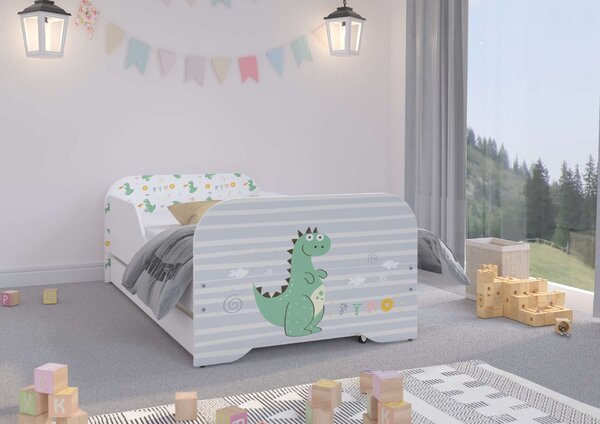 MIKI gyerekágy 140x70cm matraccal és ágyneműtartóval - dino