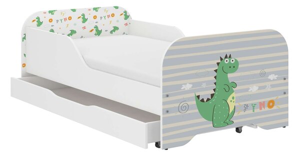 MIKI gyerekágy 140x70cm matraccal és ágyneműtartóval - dino